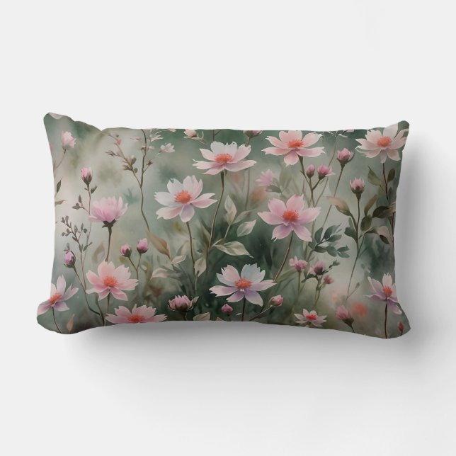 Pretty Wildflowers With Solid Back  Lumbar Cushion (Front)