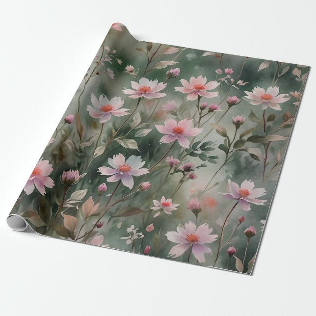 Pretty Wildflowers Wrapping Paper (Unrolled)