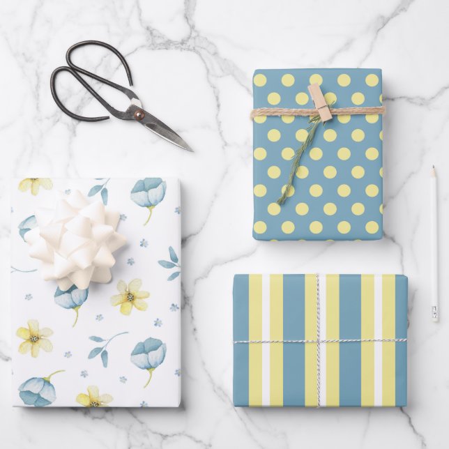 Pretty Wildflowers Wrapping Paper Set of 3 (Front)