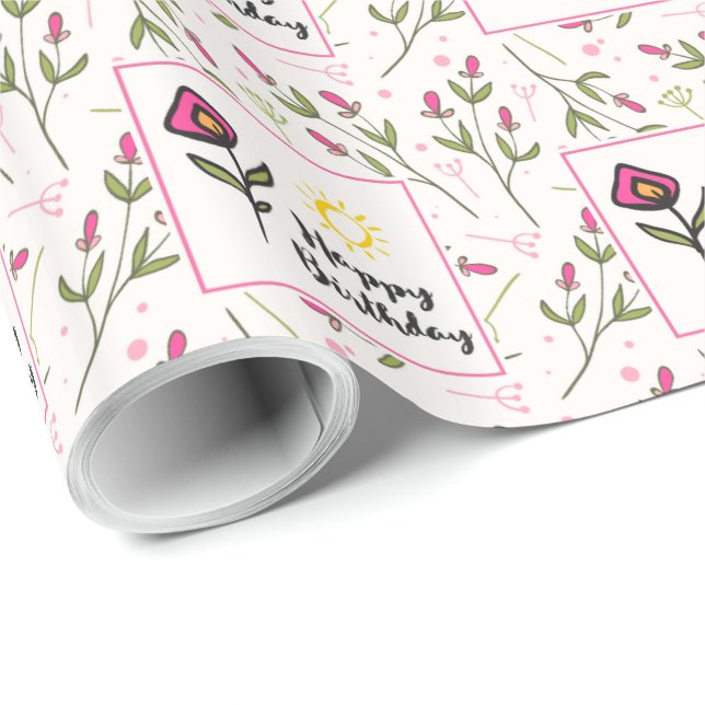 Pretty Wildlflowers and Sun Illustration Birthday Wrapping Paper (Roll Corner)