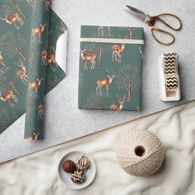 Pretty Wildlife Deer Green Gift Wrapping Paper (Crafts)