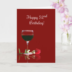 Pretty Wine and Rose Happy 52nd Birthday Card