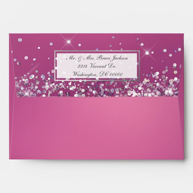 Pretty Wine Pink with Confetti and Silver Envelope (Back (Top Flap))