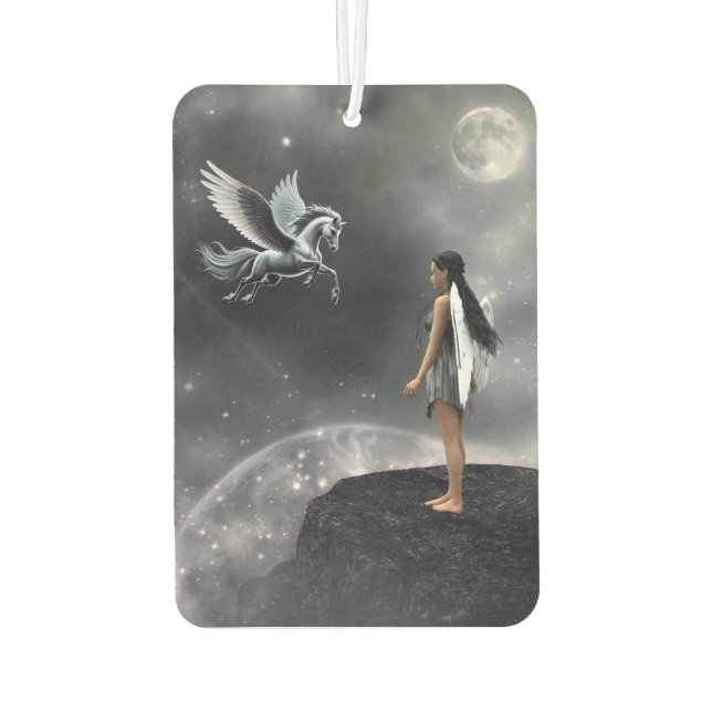 Pretty Winged Fairy and Flying Horse Car Air Freshener (Back)