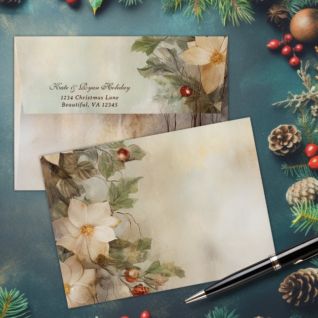 Pretty Winter Flowers and Berries Christmas  Envelope (Pretty Winter Flowers and Berries Christmas Envelope)