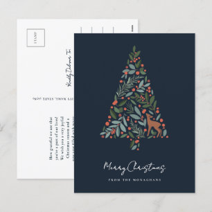 Pretty Winter Foliage Christmas Tree   Little Deer Holiday Postcard