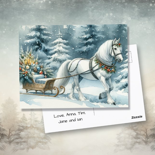Pretty Winter Horse and a Christmas Sleigh Postcard (Creator Uploaded)