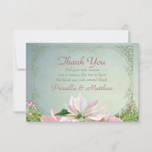 Pretty Winter Pine & Poinsettia Thank You Cards