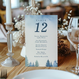 Pretty winter pine trees blue seating chart invitation