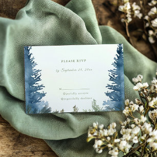 Pretty winter pine trees green wedding rsvp card