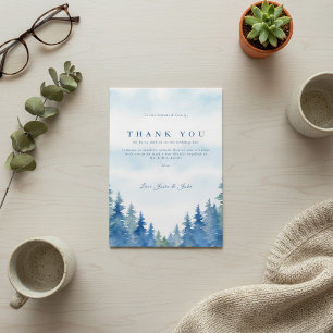 Pretty winter pine trees wedding table thank you card