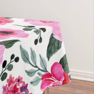 Pretty Winter Red Pink Floral Watercolor Pattern Tablecloth