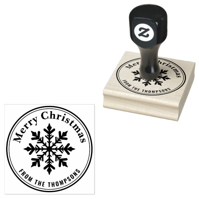Pretty Winter Snowflake With Name Merry Christmas Rubber Stamp (Stamped)