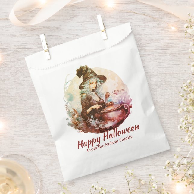 Pretty Witch and Cauldron Happy Halloween Favour Bag (Clipped)