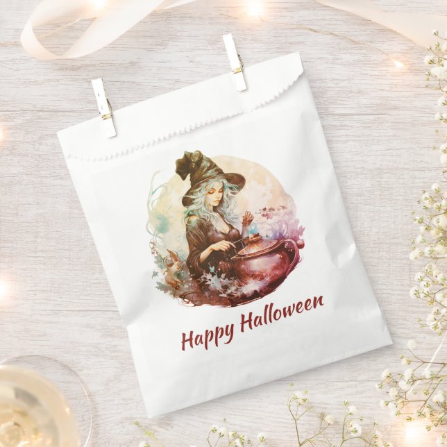 Pretty Witch and Cauldron Happy Halloween Favour Bag (Clipped)