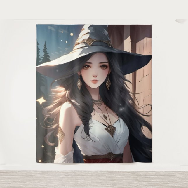 Pretty Witch in White Wall Art Tapestry (Front)