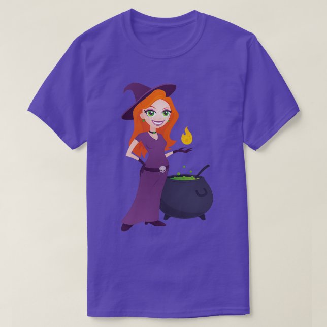 Pretty Witch with Cauldron T-Shirt (Design Front)