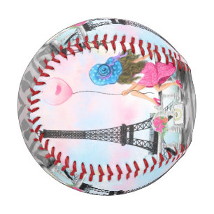 Pretty Woman and Pink Heart Balloon - I Love Paris Baseball