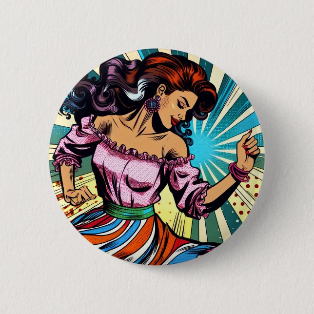 Pretty Woman Dancing Salsa Pop Art 6 Cm Round Badge (Front)