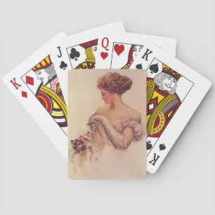 Pretty Woman Holding a Kitten (by Harrison Fisher) Playing Cards
