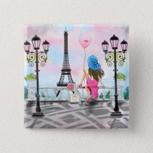 Pretty Woman In Paris Button with Eiffel Tower