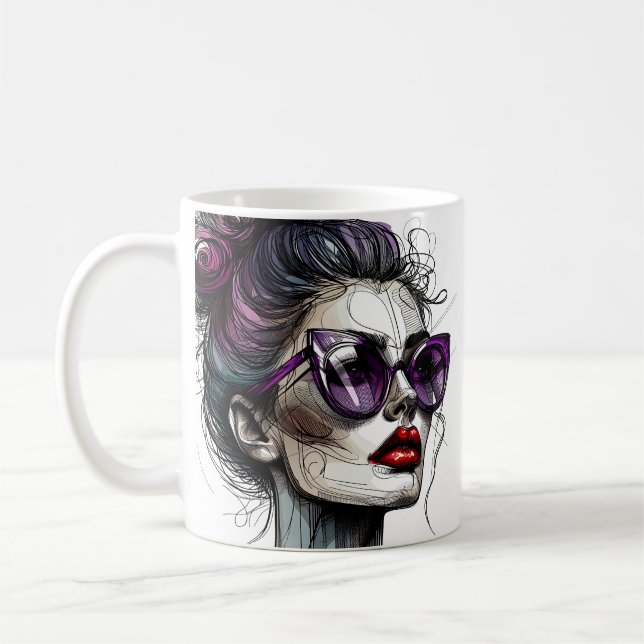 Pretty Woman in Sunglasses and Purple Lipstick Coffee Mug (Left)