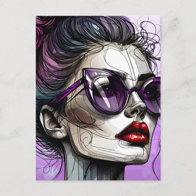 Pretty Woman in Sunglasses and Purple Sunglasses Postcard (Front)