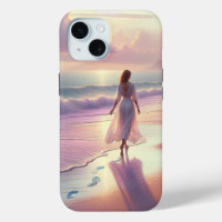 Pretty Woman Leaving Footprints On a Beach