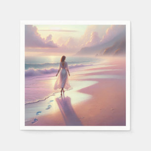 Pretty Woman Leaving Footprints On a Beach Napkin