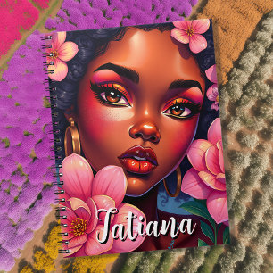 Pretty Woman of Colour Pink Flowers Personalised Notebook
