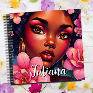 Pretty Woman of Colour Pink Flowers Personalised Notebook