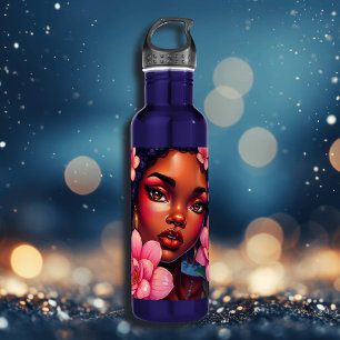 Pretty Woman of Colour with Pink Flowers  710 Ml Water Bottle