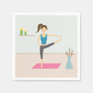 Pretty Woman Practising Yoga In A Stylish Room Napkin