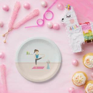 Pretty Woman Practising Yoga In A Stylish Room Paper Plate