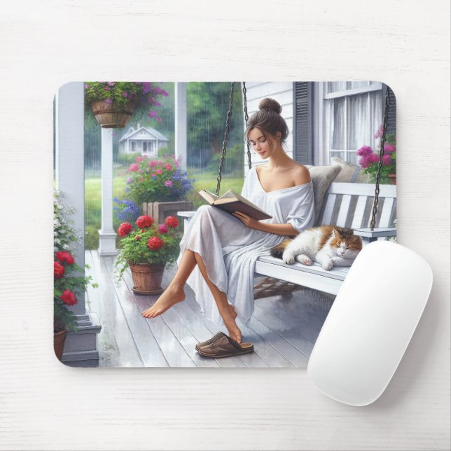 Pretty Woman Reading a Book Mouse Pad (With Mouse)
