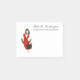 Pretty Woman Stylist Fashion Model In Red Post-it Notes