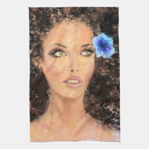 Pretty Woman with Flower Kitchen Towel