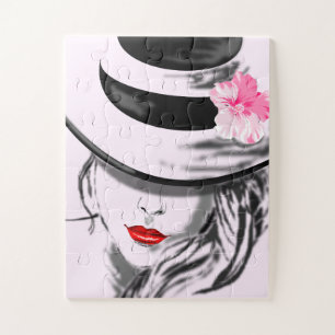 Pretty Woman with Hat Jigsaw Puzzle