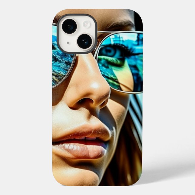 Pretty Woman with Reflection of Beach Sunglasses Case-Mate iPhone Case (Back)