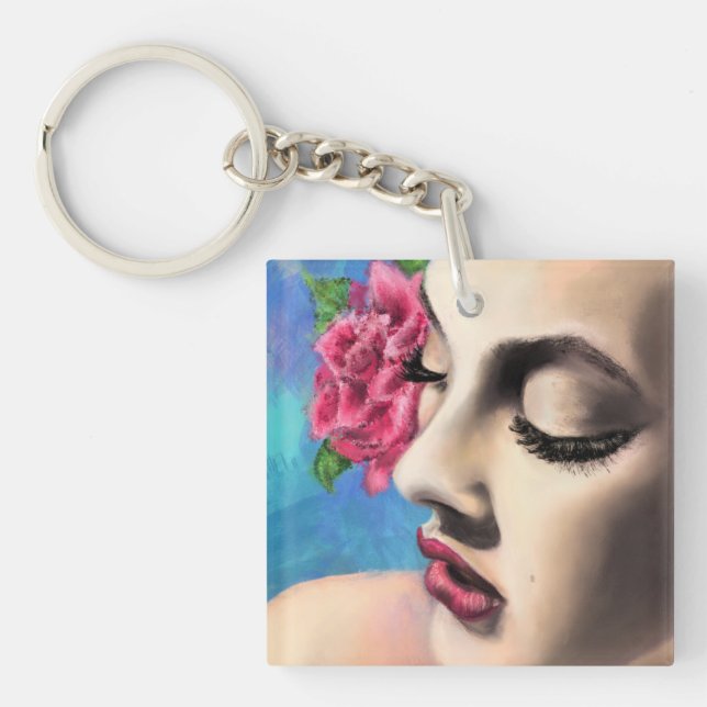 Pretty Woman with Rose Keychain (Front)