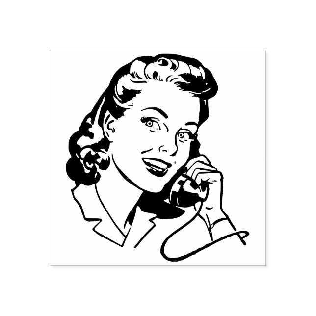 PRETTY WOMEN ON THE PHONE Comic art Rubber Stamp (Imprint)