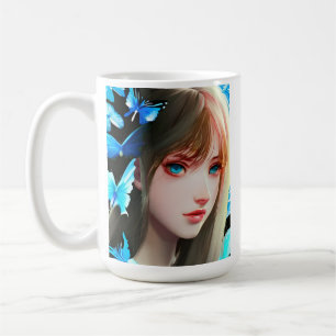 Pretty Women with Blue Butterflies Personalised Coffee Mug