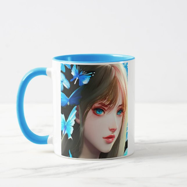 Pretty Women with Blue Butterflies Personalised Mug (Left)