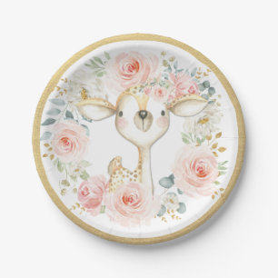 Pretty Woodland Deer Blush Watercolor Floral Paper Plate