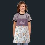 Pretty Woodland Forest Pattern Girls Chef Training Apron<br><div class="desc">This pretty personalised apron features a pattern of woodland forest rabbits and trees, with the top being a solid greyed purple. Easy to customise for a unique gift, perfect for the young chef or baker! For product or design requests, please contact me (Tracey) at orabellaprints@outlook.com. See a matching personalised recipe...</div>