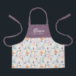 Pretty Woodland Forest Pattern Girls Chef Training Apron<br><div class="desc">This pretty personalised apron features a pattern of woodland forest rabbits and trees, with the top being a solid greyed purple. Easy to customise for a unique gift, perfect for the young chef or baker! For product or design requests, please contact me (Tracey) at orabellaprints@outlook.com. See a matching personalised recipe...</div>