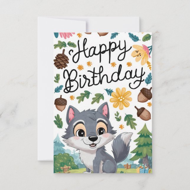 Pretty Woods Wolf Digital Birthday Card (Front)