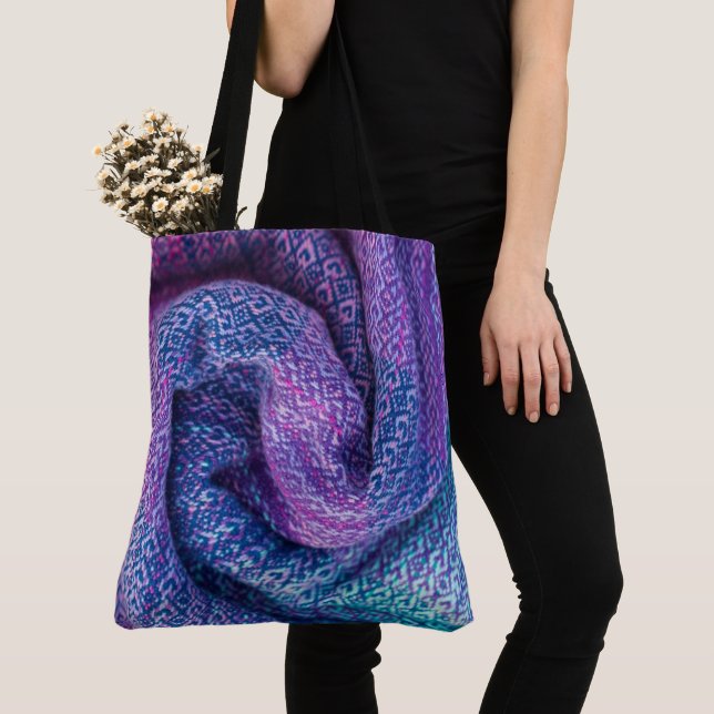 Pretty Wool Mixed Purple and Blue Tote Bag (Close Up)