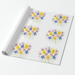 Pretty Wrapping Paper Colourful Flowers on White