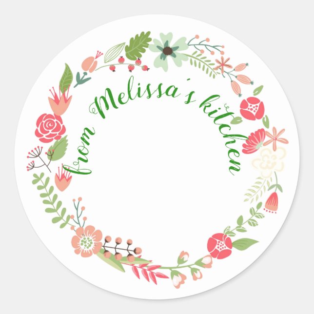 Pretty Wreath from the Kitchen Classic Round Sticker (Front)